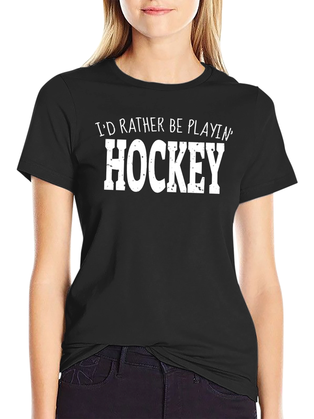 Id Rather Be Playing Hockey Black T-Shirt