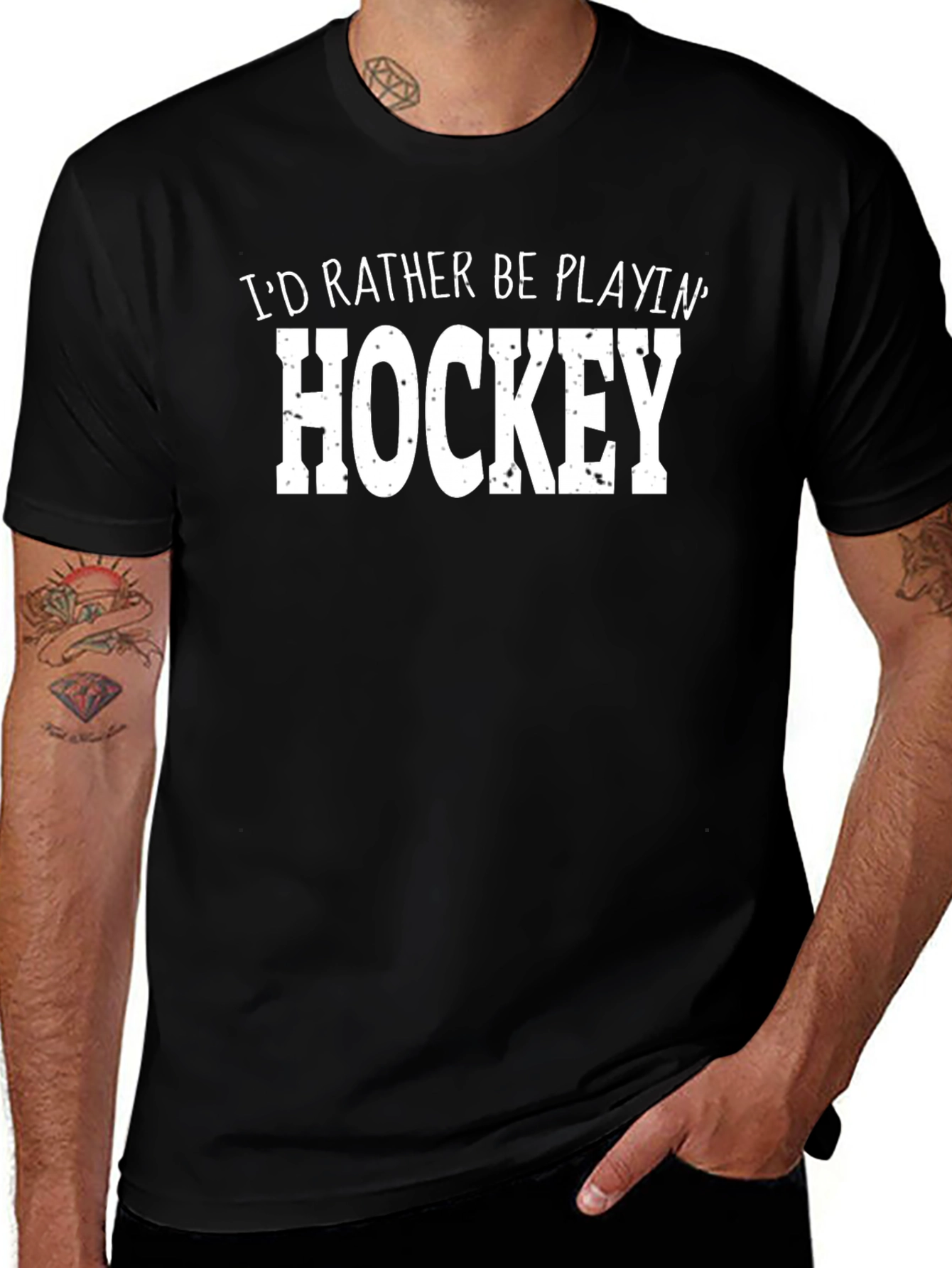 Id Rather Be Playing Hockey Black T-Shirt