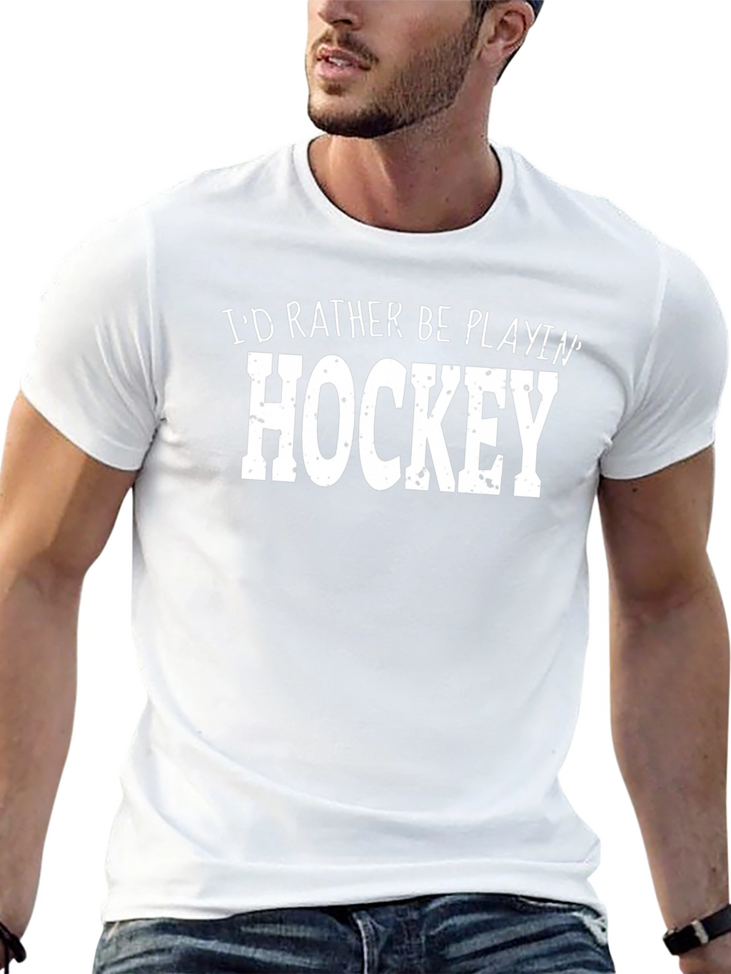 Id Rather Be Playing Hockey Black T-Shirt