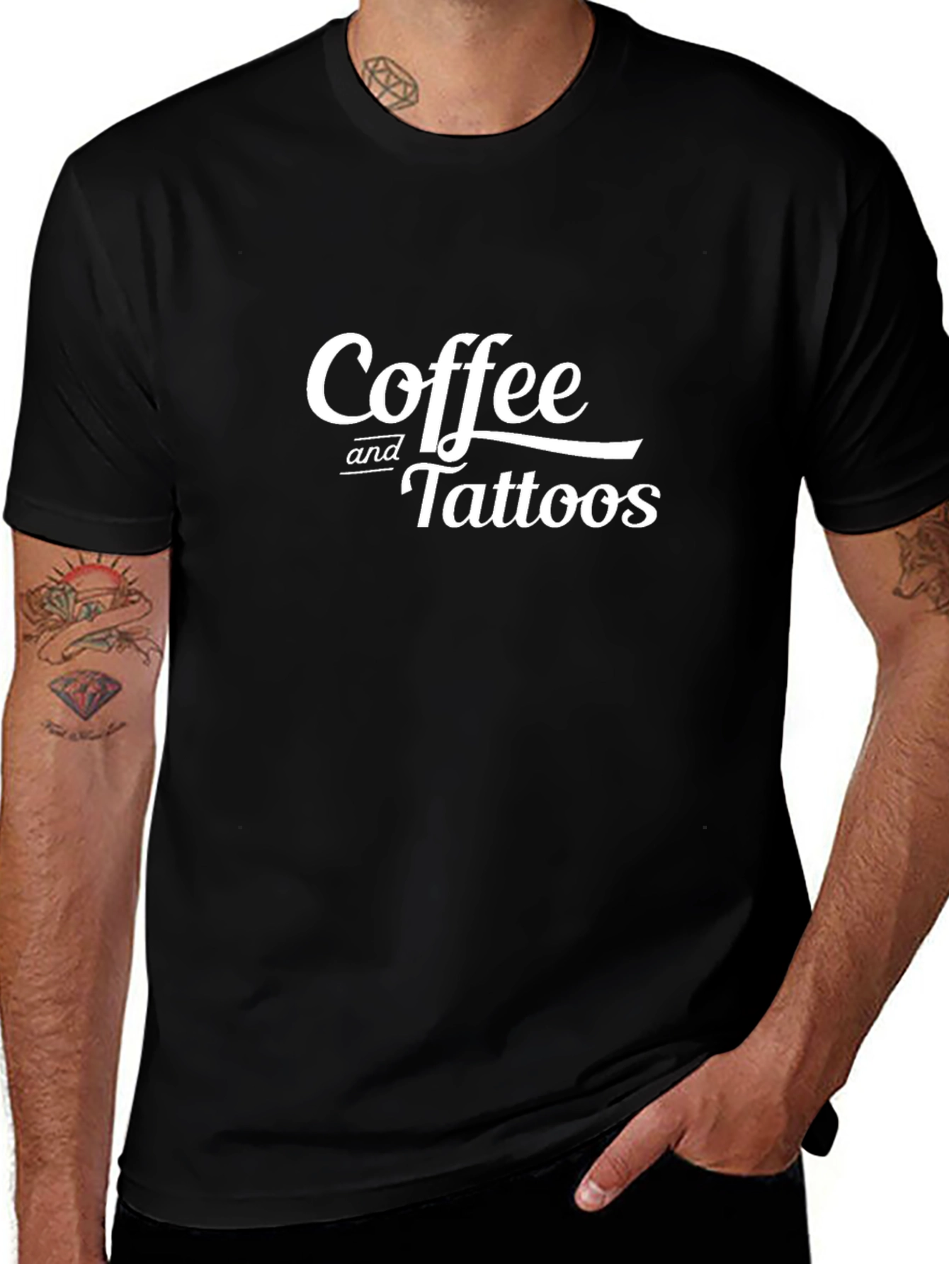 Coffee and Tattoos Graphic Tee - Cool Black T-Shirt