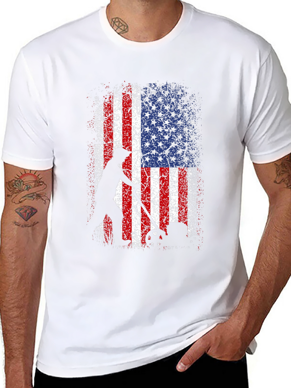 American Flag Patriotic Lawn Mower T-Shirt