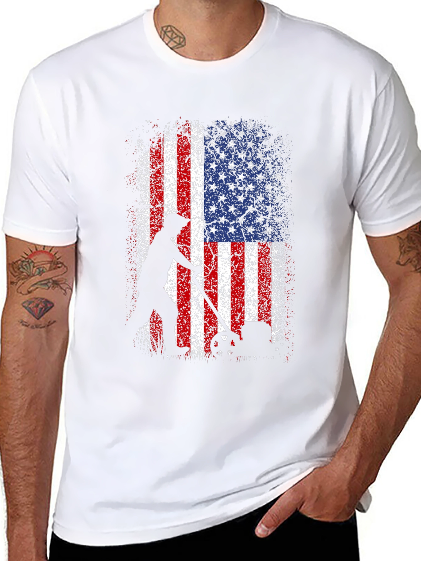 American Flag Patriotic Lawn Mower T-Shirt