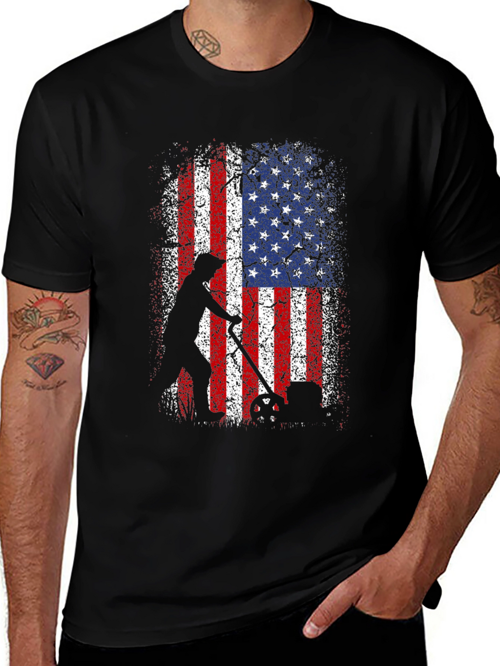 American Flag Patriotic Lawn Mower T-Shirt
