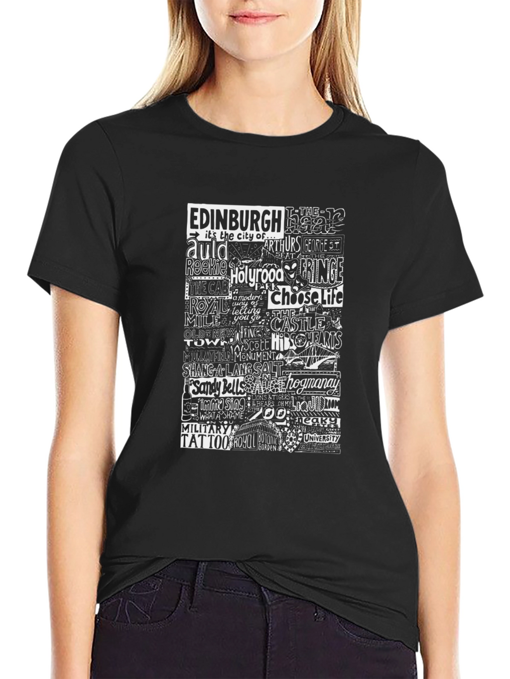 Edinburgh Typography Graphic Black T-Shirt