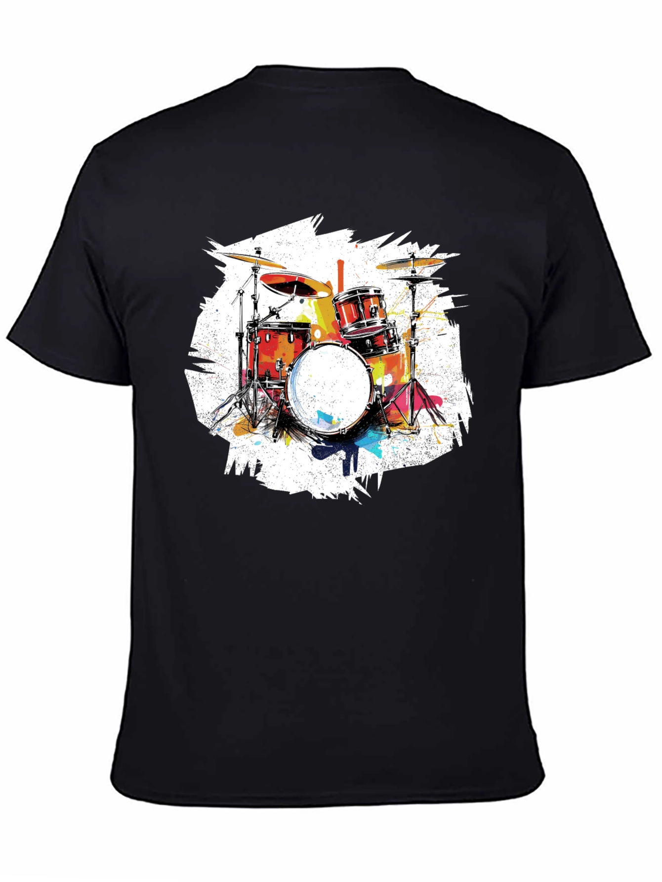 Drum Set Graphic Tee - Black Cotton T-Shirt