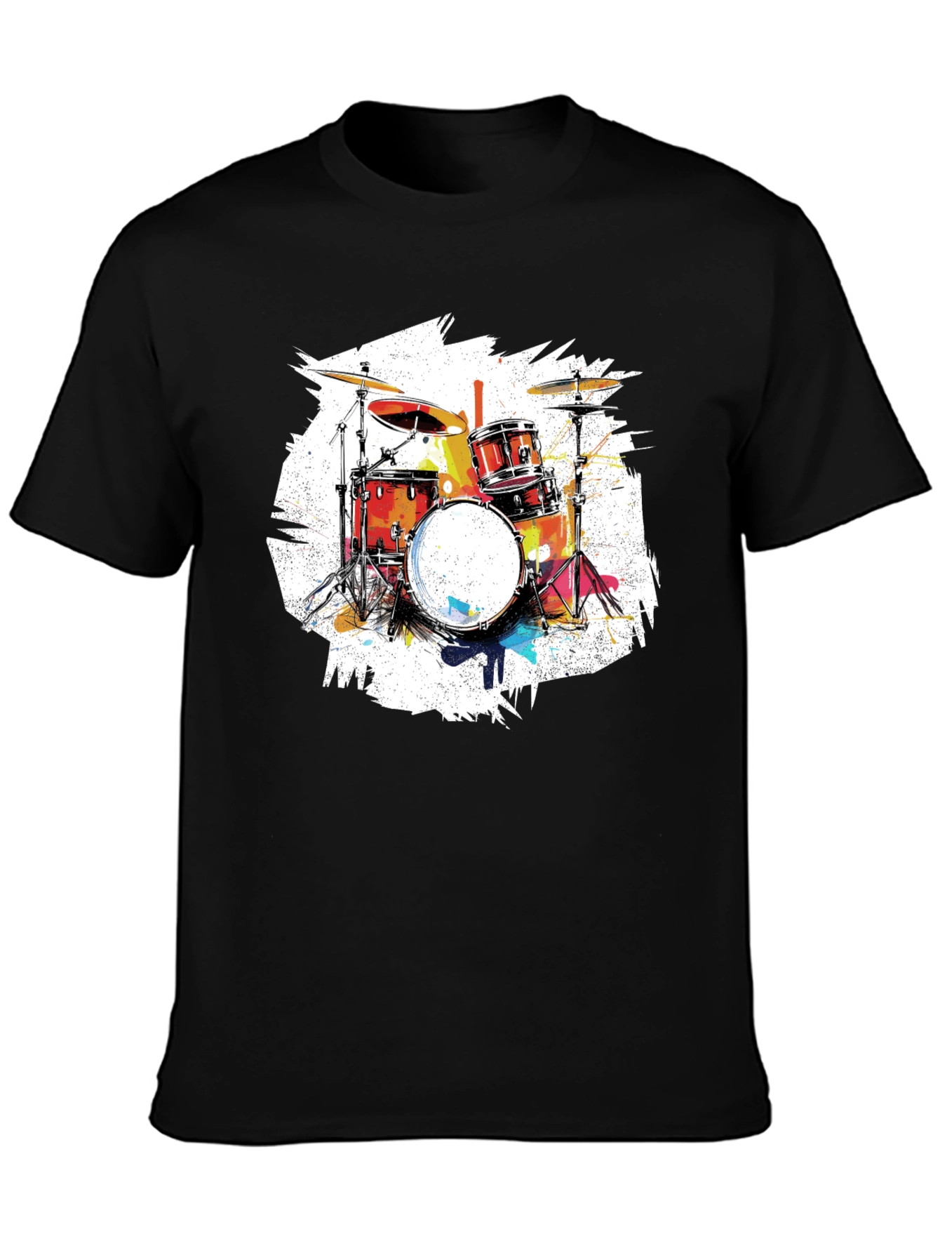 Drum Set Graphic Tee - Black Cotton T-Shirt