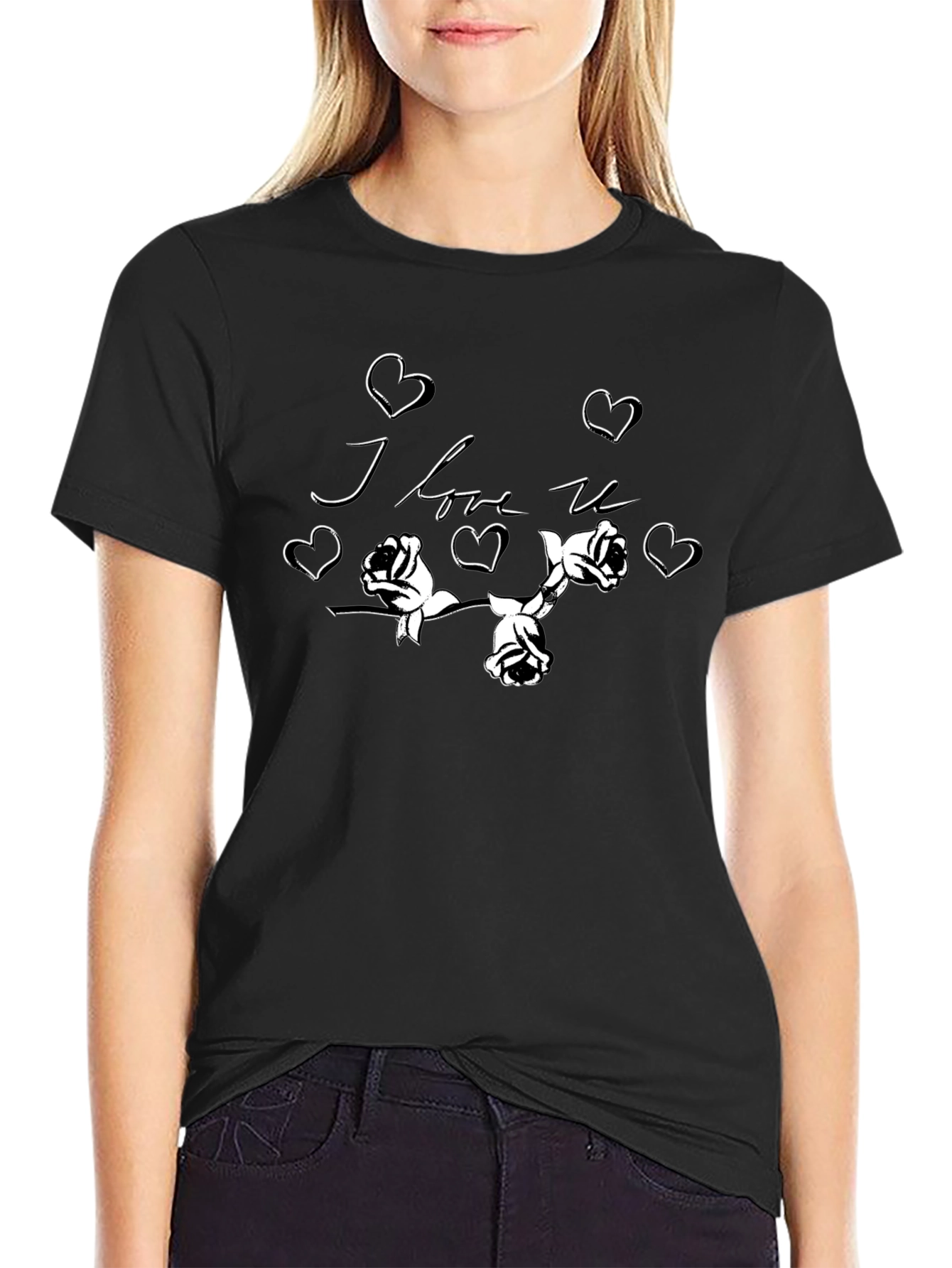 I Love You Roses Graphic T-Shirt - Stylish Black Tee