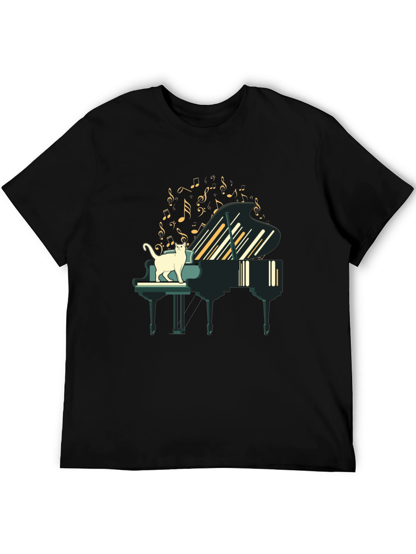 Cat on Piano T-Shirt - Musical Feline Fun