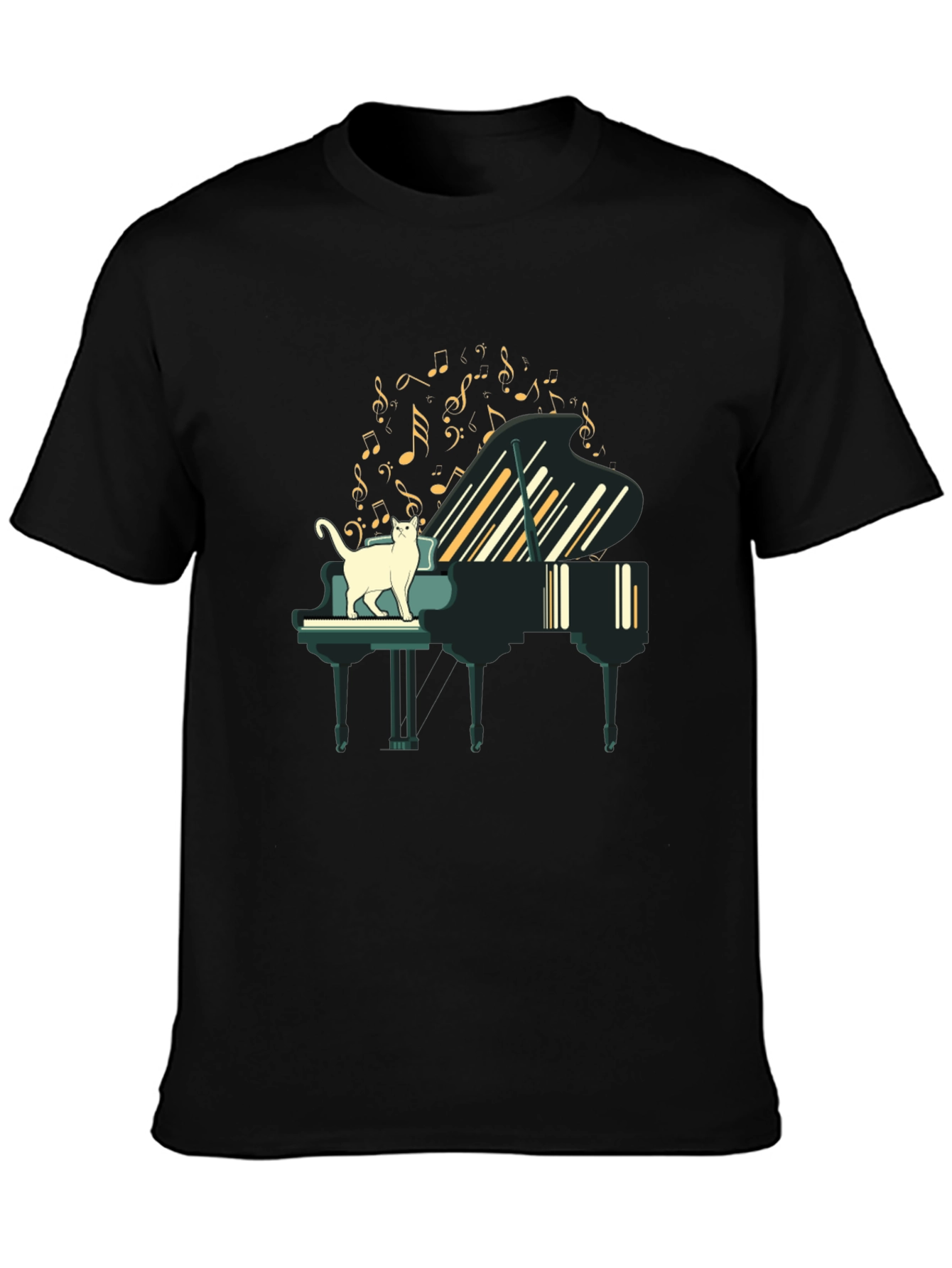 Cat on Piano T-Shirt - Musical Feline Fun