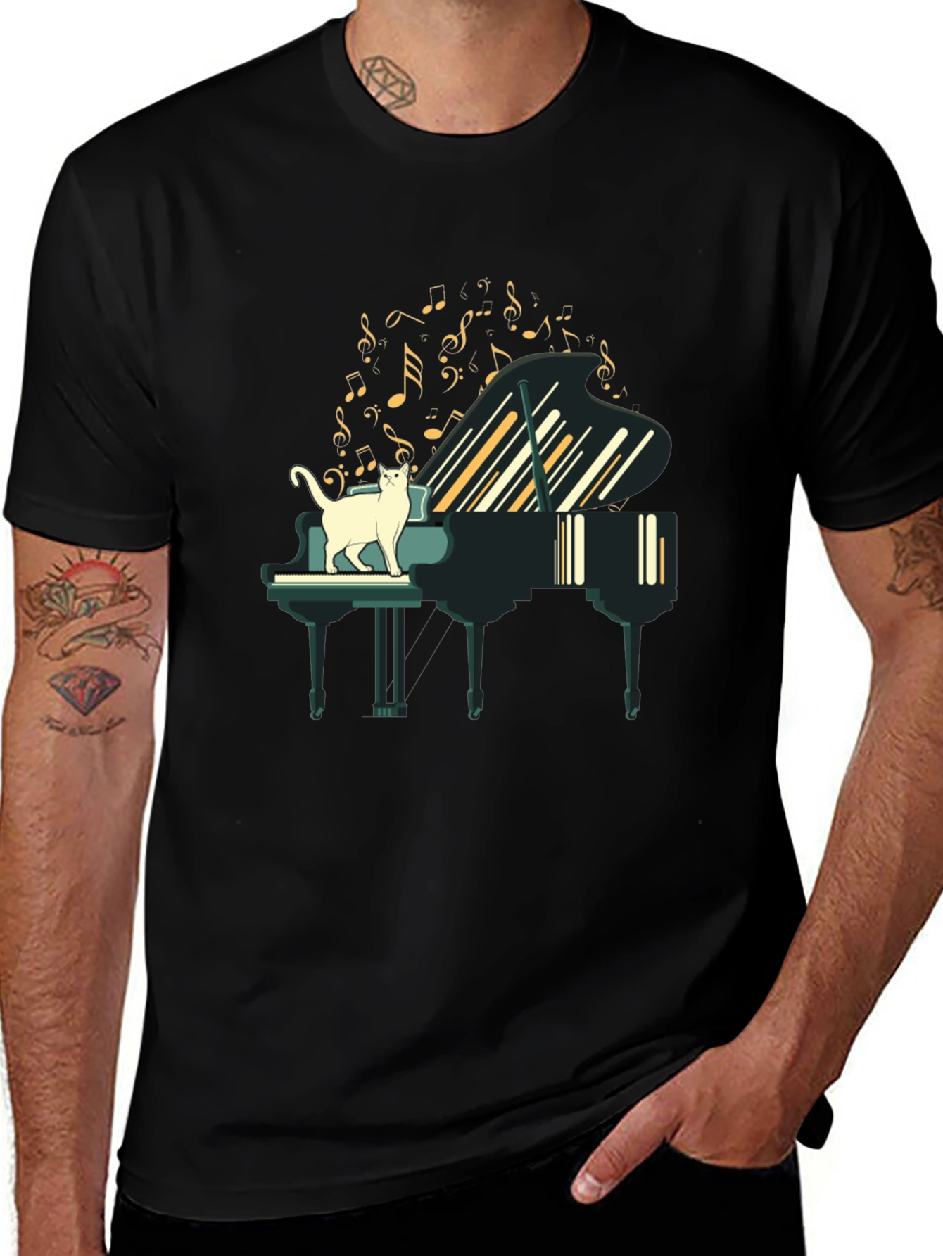 Cat on Piano T-Shirt - Musical Feline Fun