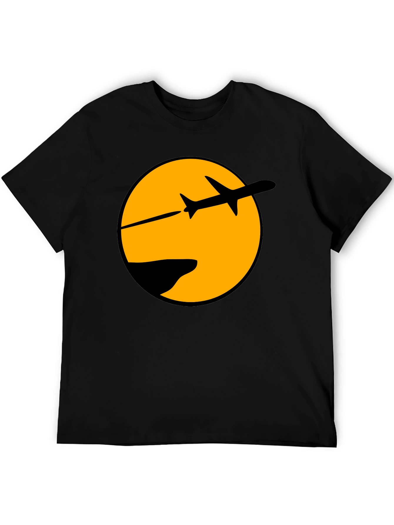 Airplane Silhouette Graphic Tee - Black Cotton Blend