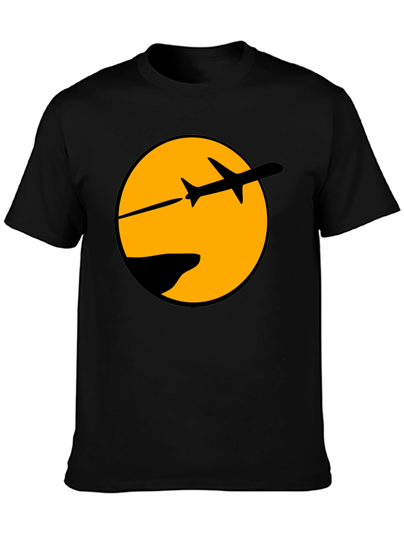 Airplane Silhouette Graphic Tee - Black Cotton Blend