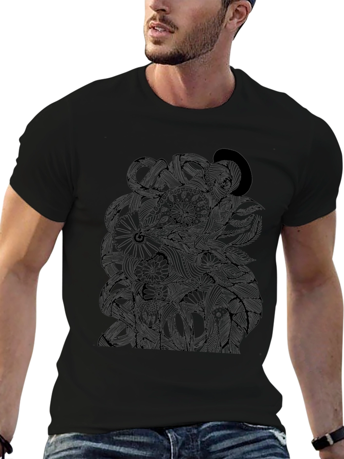 Intricate Octopus Design Black T-Shirt