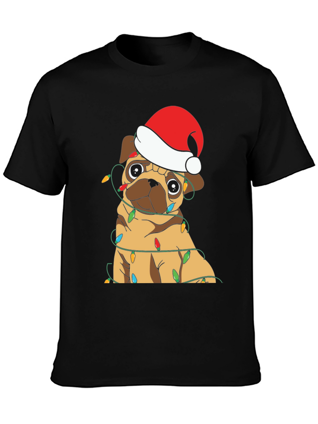 Festive Pug Christmas Lights Graphic T-Shirt