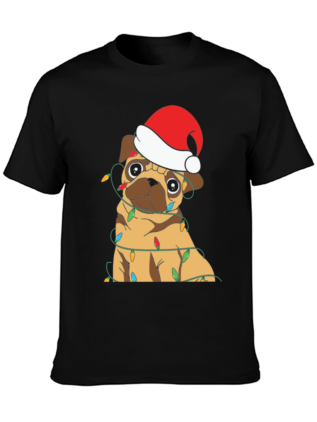 Festive Pug Christmas Lights Graphic T-Shirt