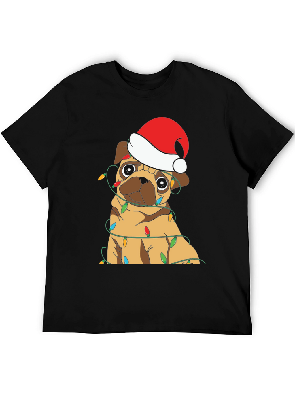 Festive Pug Christmas Lights Graphic T-Shirt