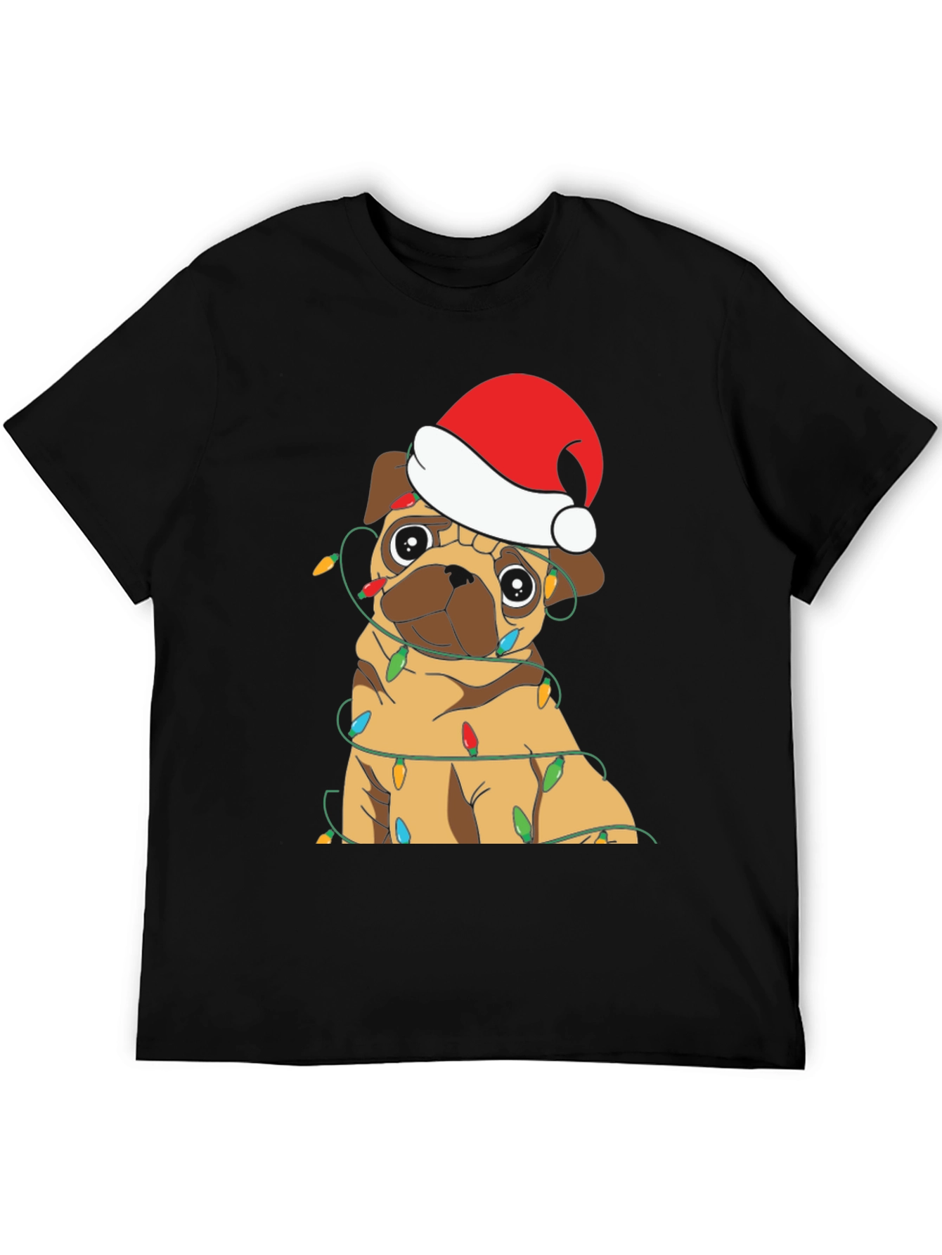 Festive Pug Christmas Lights Graphic T-Shirt