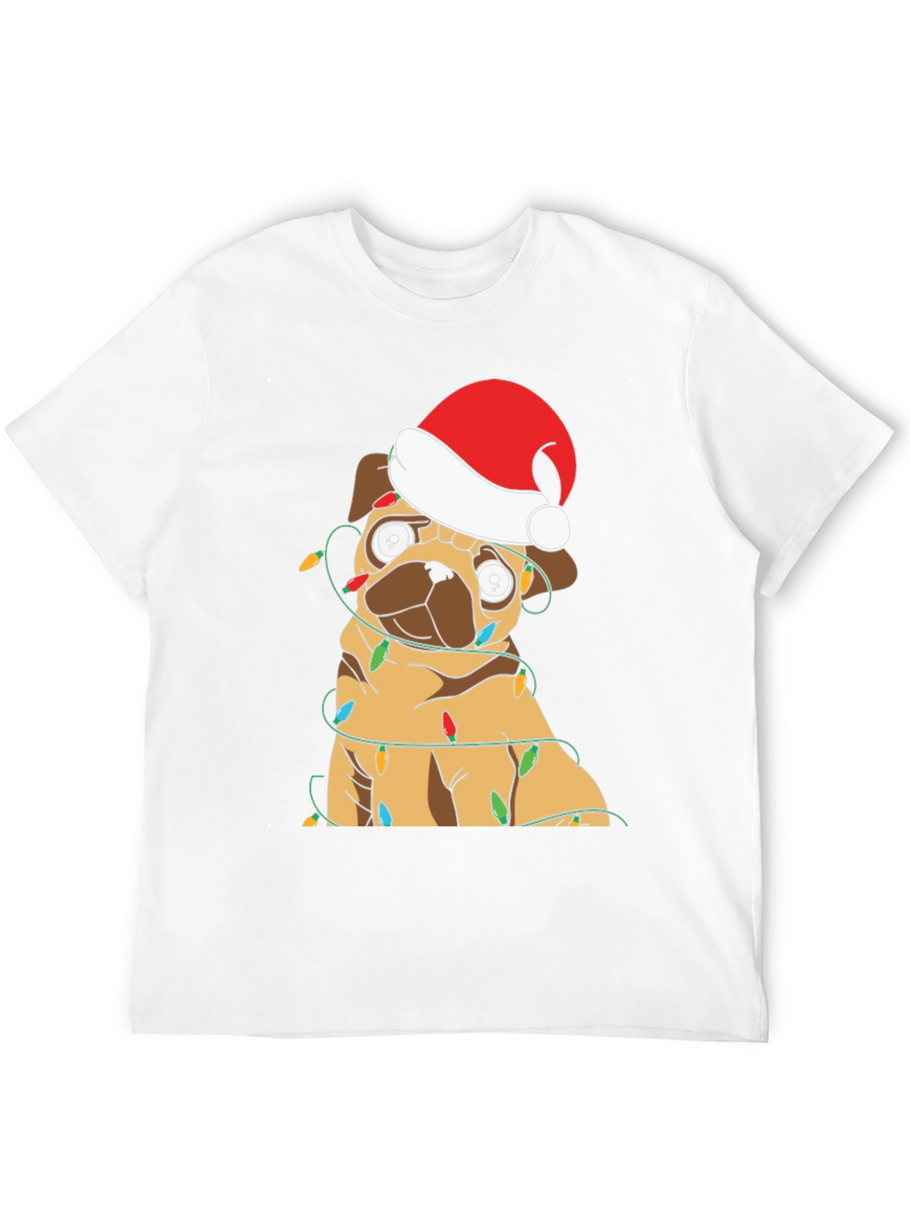 Festive Pug Christmas Lights Graphic T-Shirt