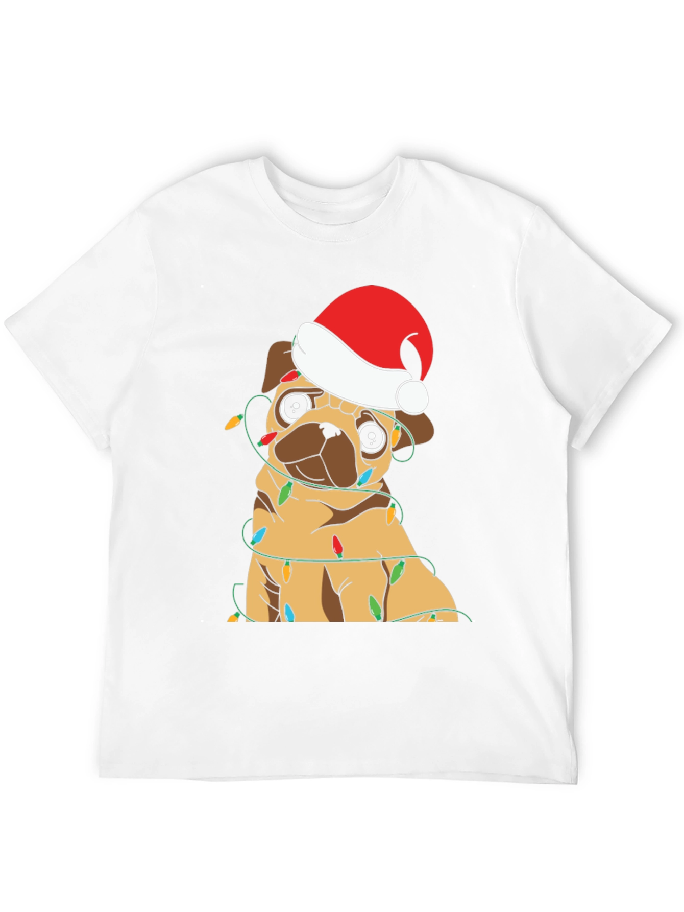 Festive Pug Christmas Lights Graphic T-Shirt
