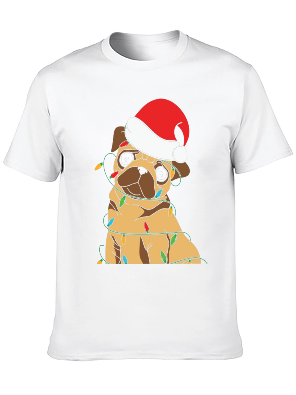 Festive Pug Christmas Lights Graphic T-Shirt