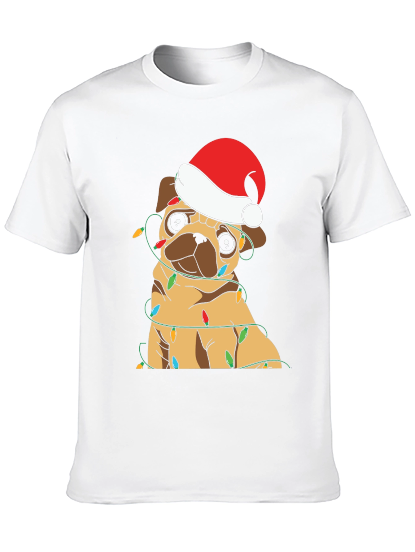 Festive Pug Christmas Lights Graphic T-Shirt