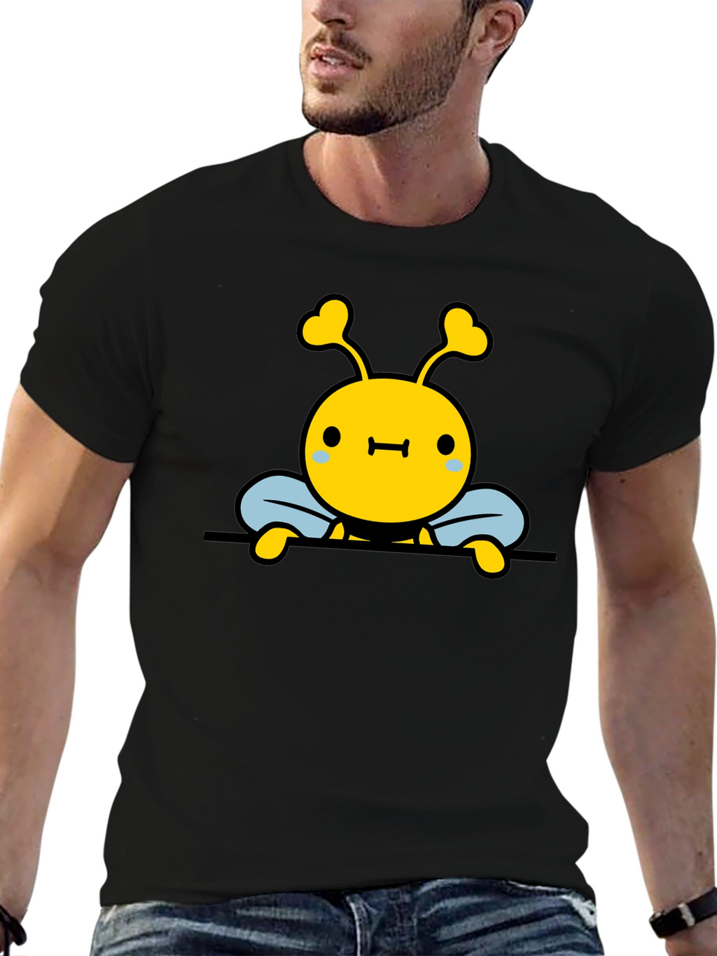 Cute Bee Graphic Black T-Shirt