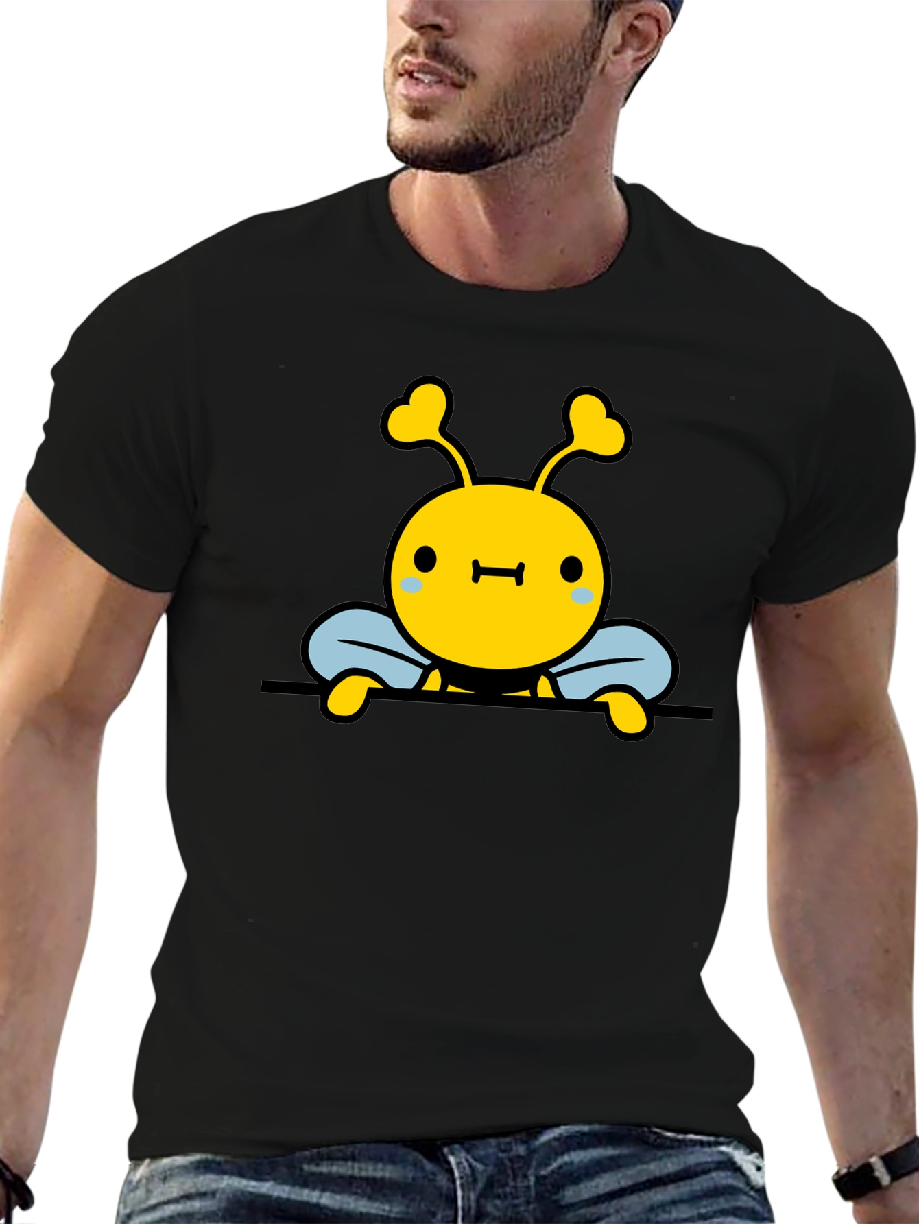 Cute Bee Graphic Black T-Shirt