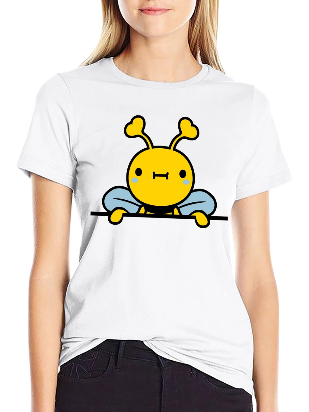 Cute Bee Graphic Black T-Shirt