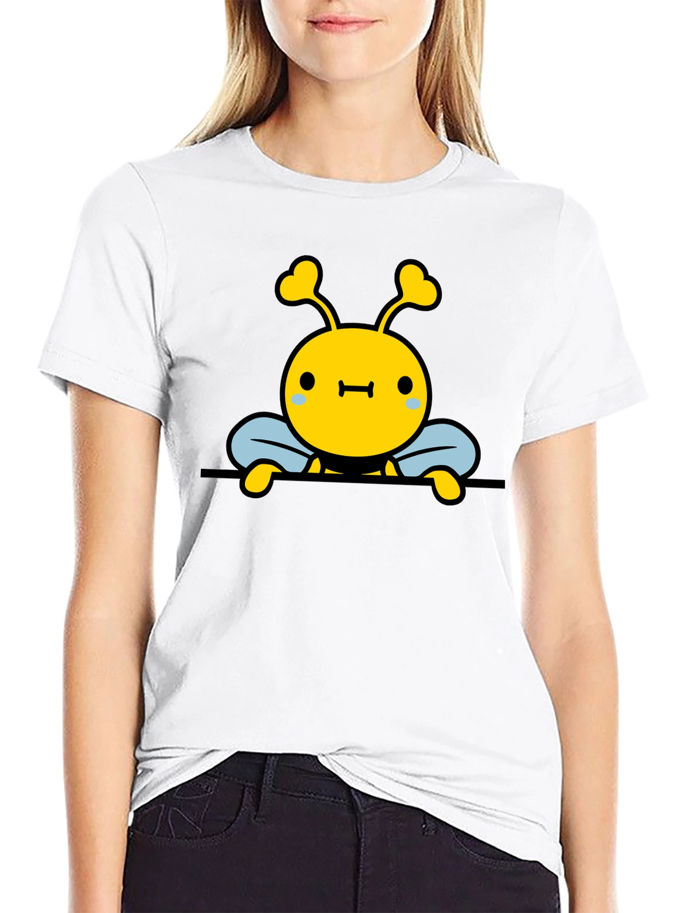 Cute Bee Graphic Black T-Shirt