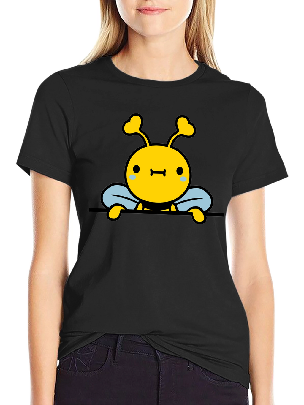 Cute Bee Graphic Black T-Shirt