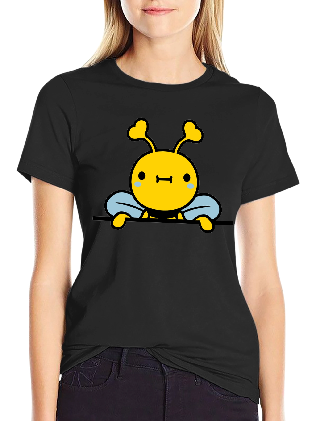 Cute Bee Graphic Black T-Shirt