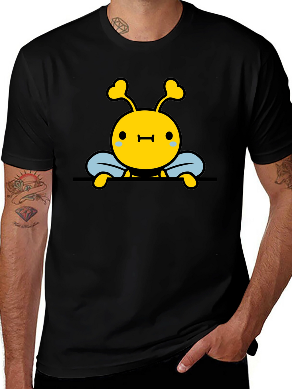 Cute Bee Graphic Black T-Shirt