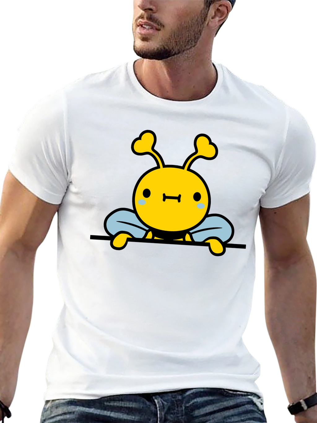 Cute Bee Graphic Black T-Shirt