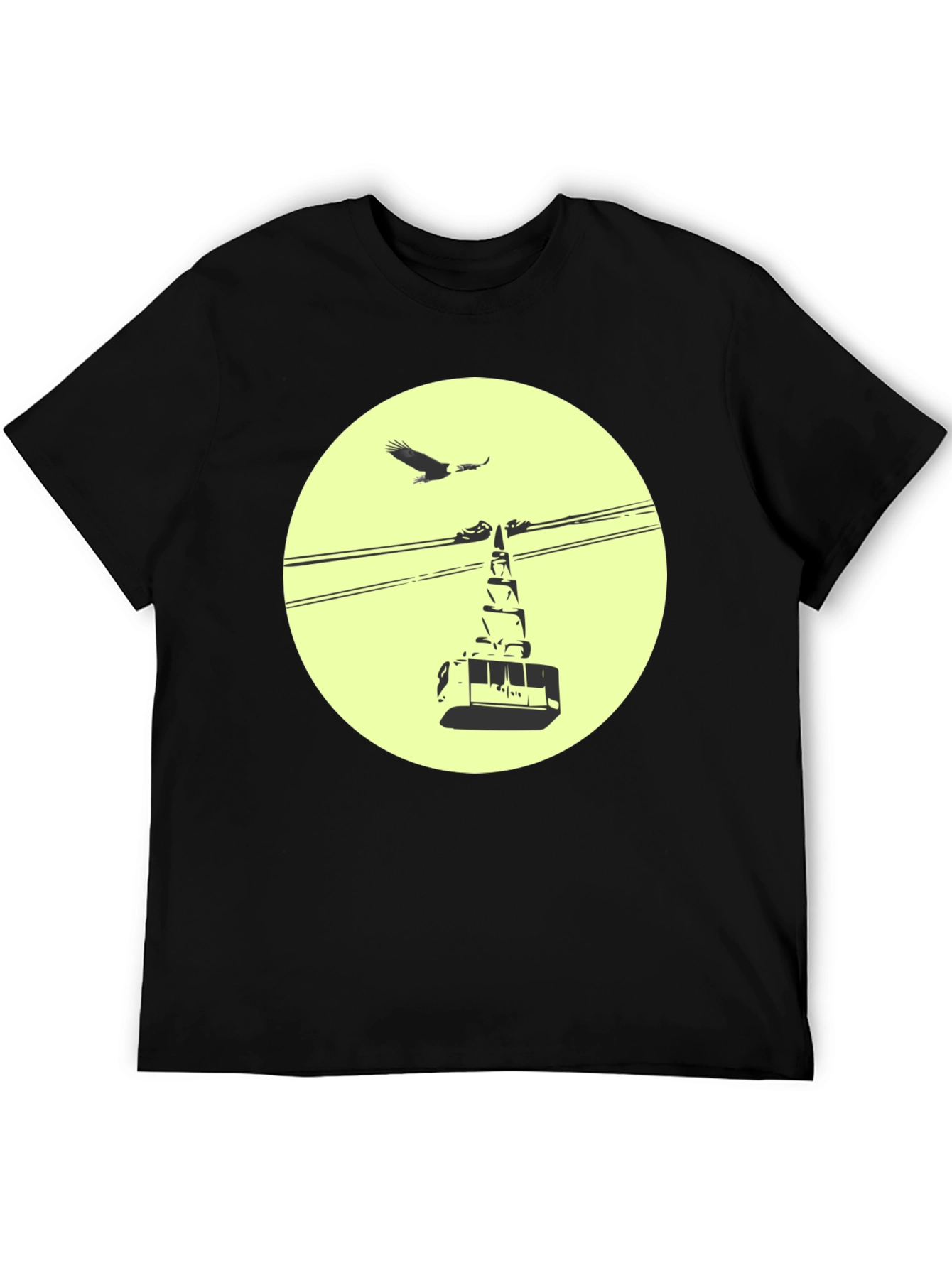 Graphic Tee: Cable Car & Eagle Black Cotton T-Shirt