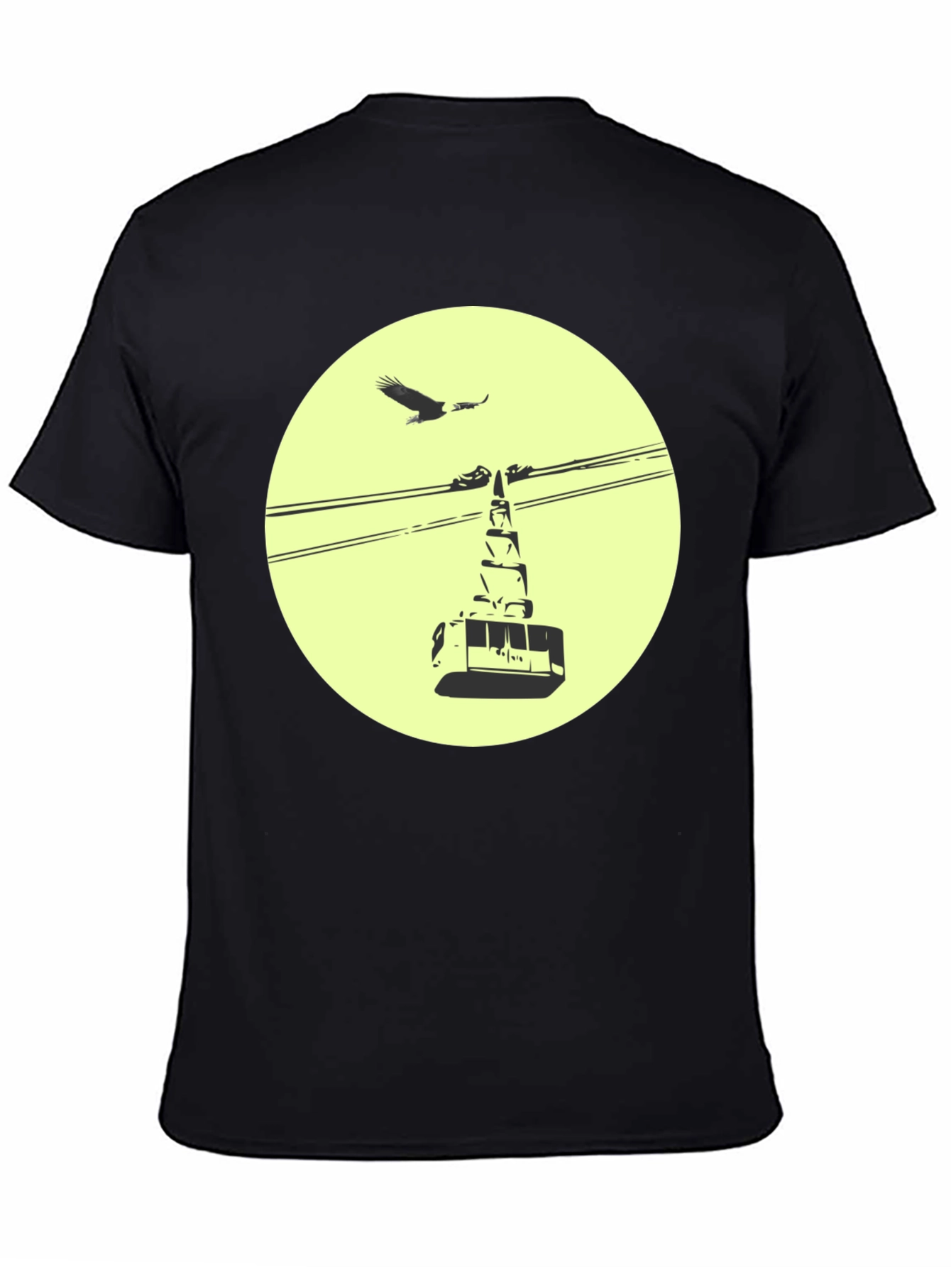 Graphic Tee: Cable Car & Eagle Black Cotton T-Shirt