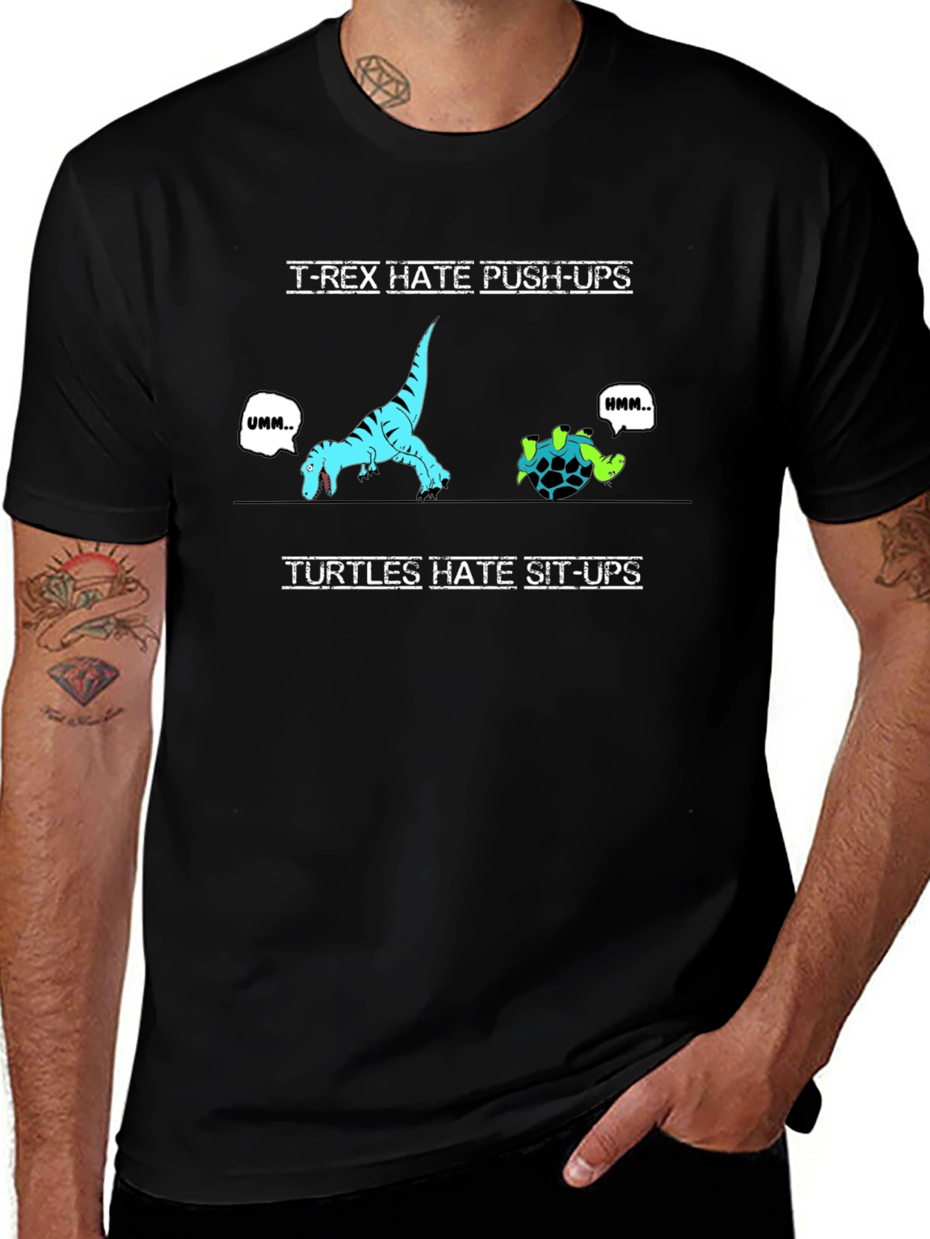Funny Workout T-Shirt - T-Rex Push-Ups & Turtle Sit-Ups