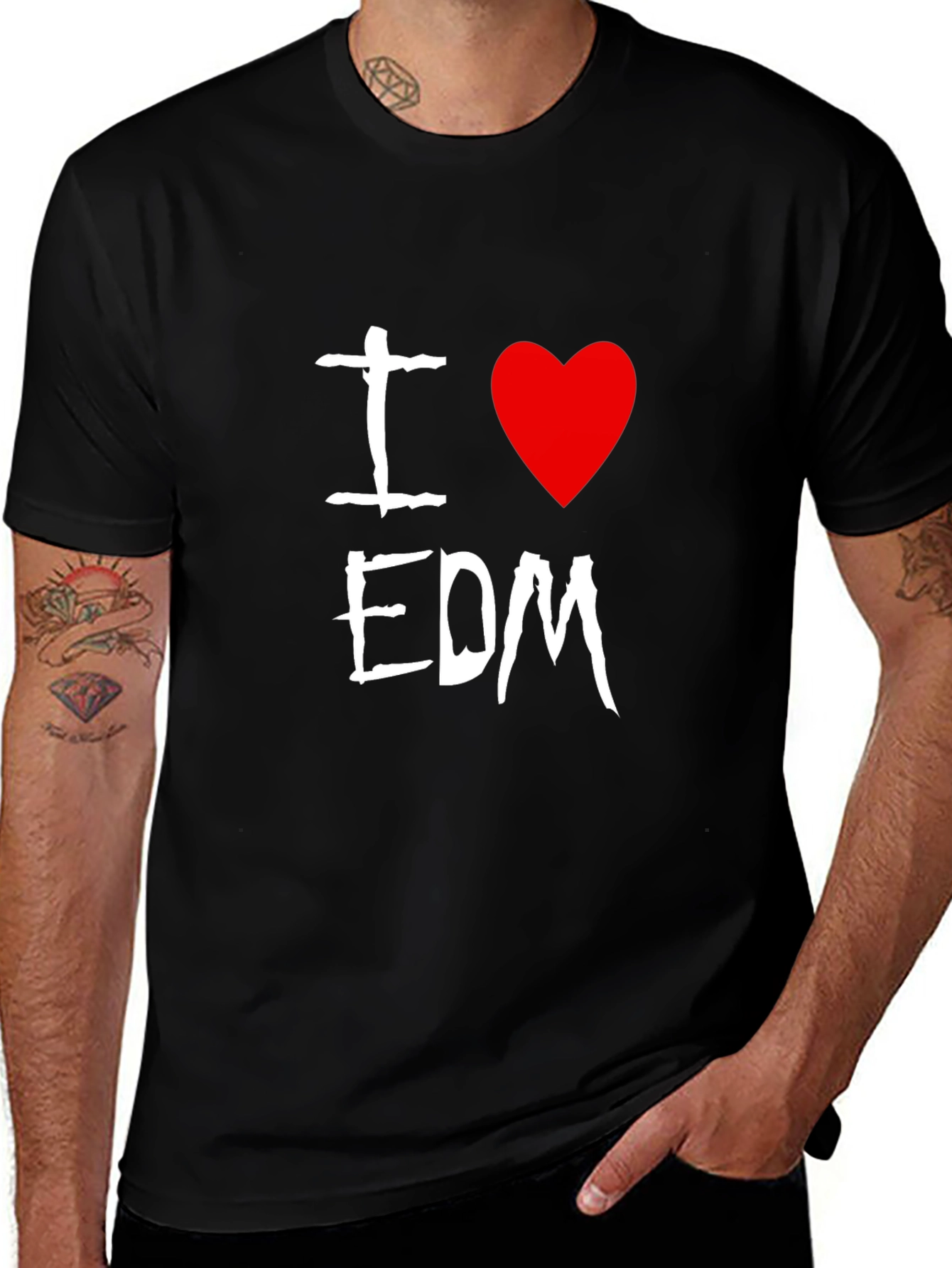 I Love EDM Graphic Tee - Black Cotton Blend Casual T-Shirt