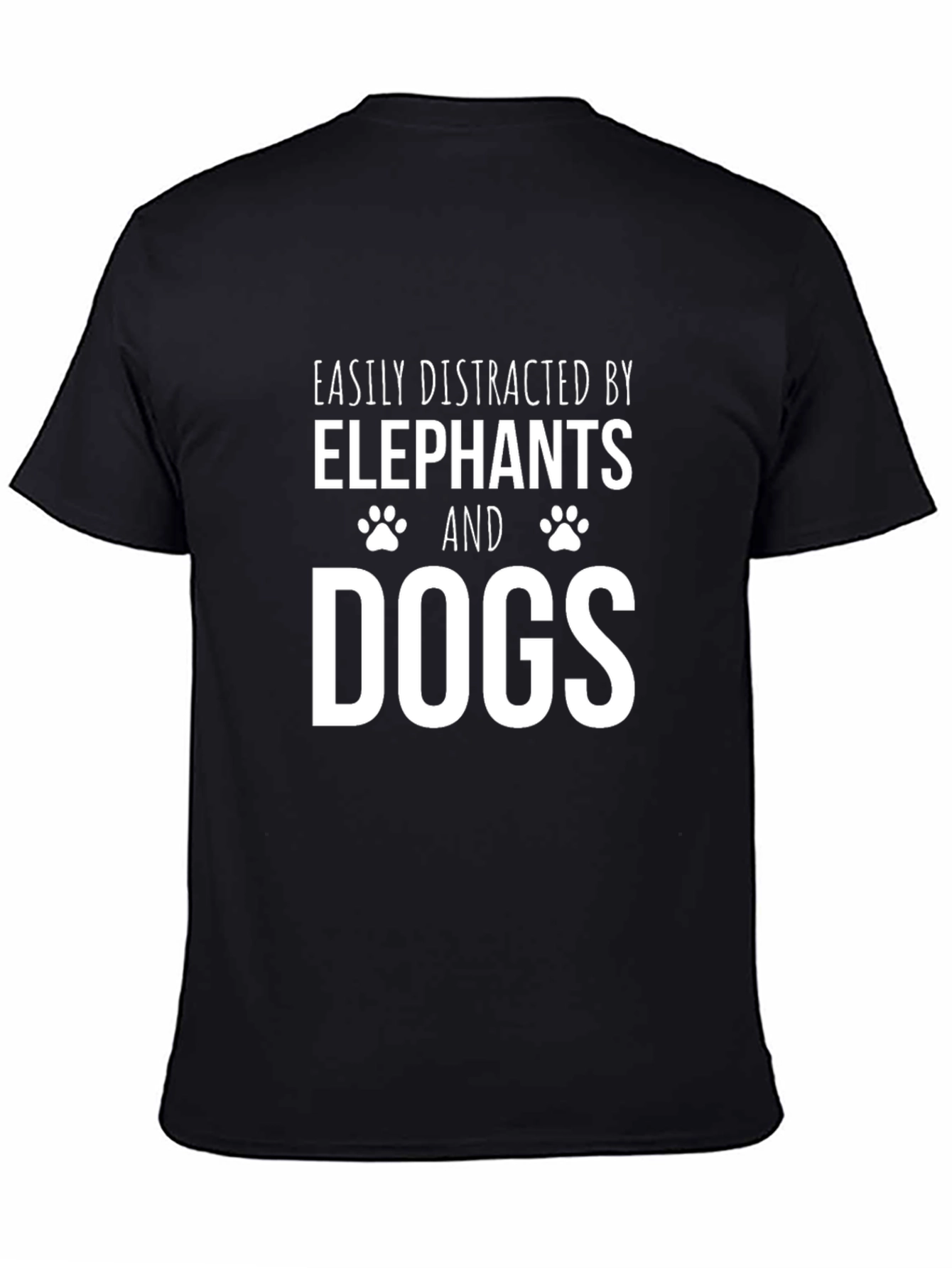 Easily Distracted by Elephants & Dogs Black T-Shirt