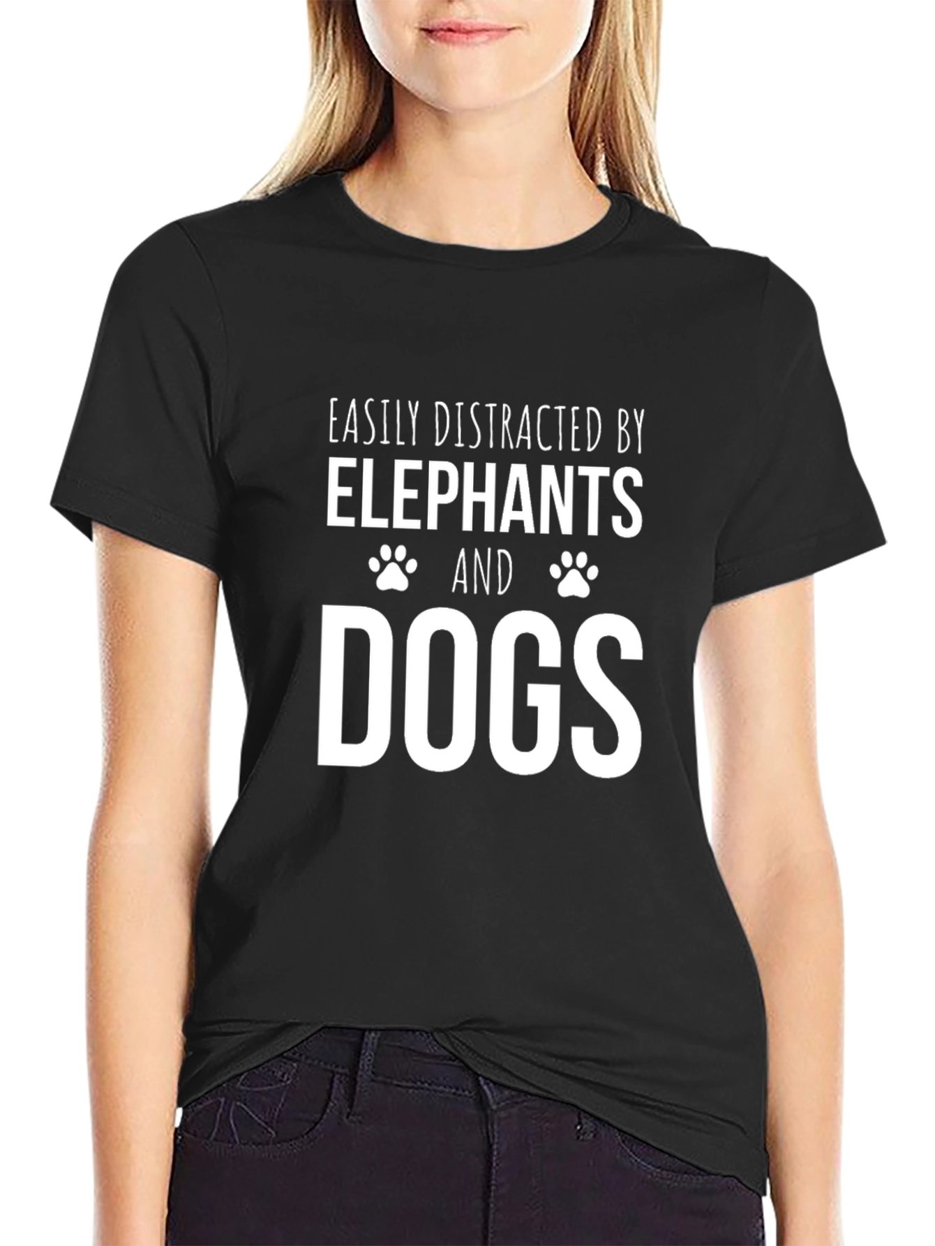 Easily Distracted by Elephants & Dogs Black T-Shirt