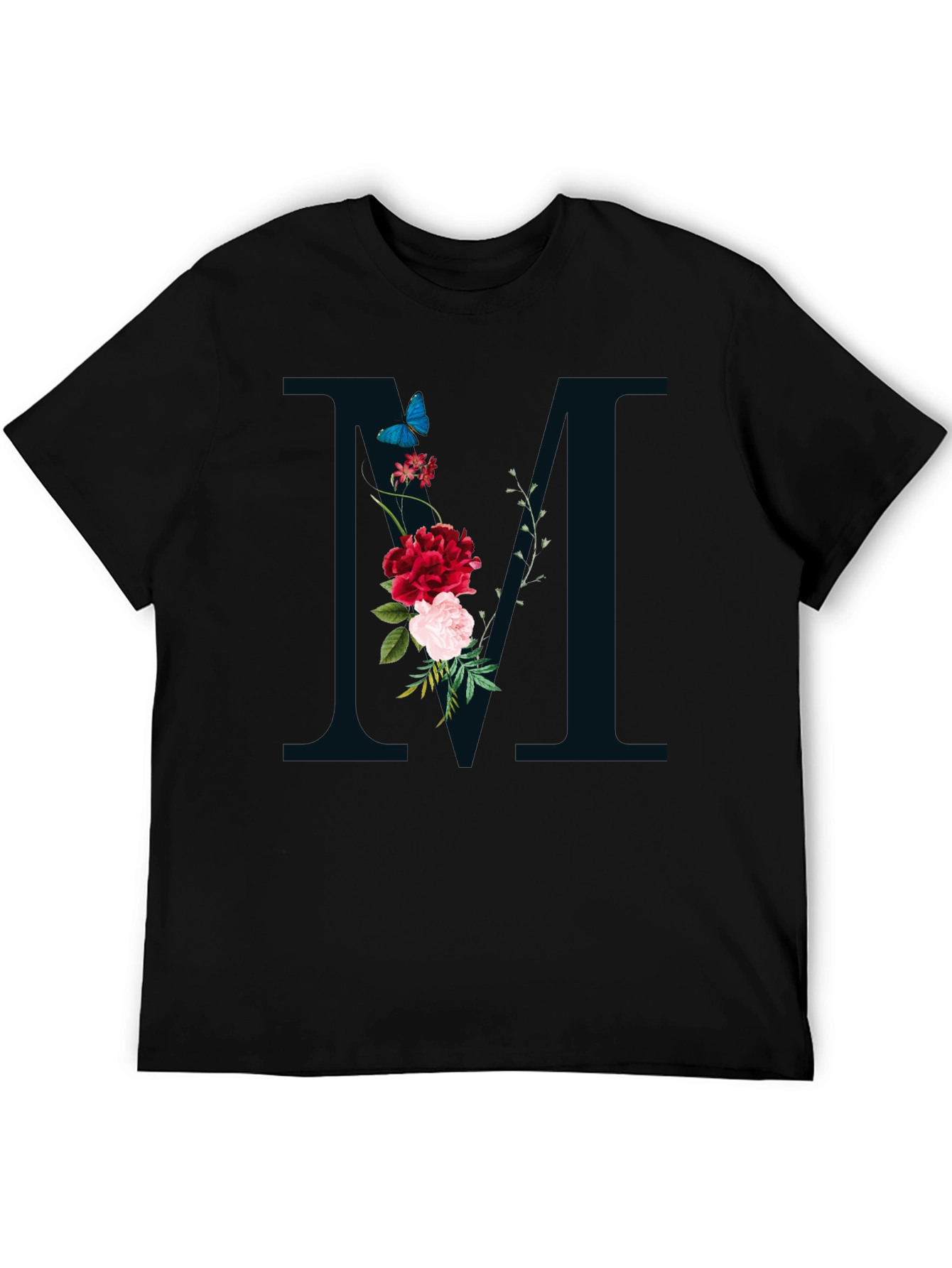 Floral M Initial T-Shirt - Personalized Design