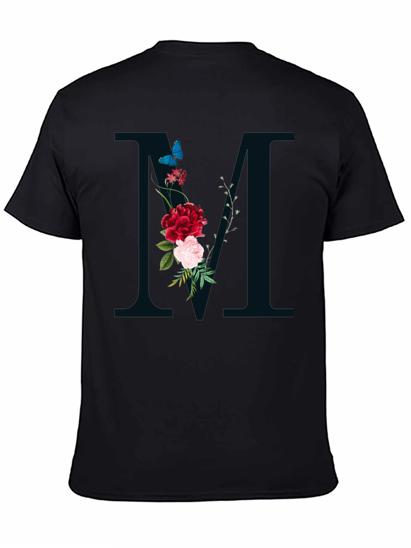 Floral M Initial T-Shirt - Personalized Design