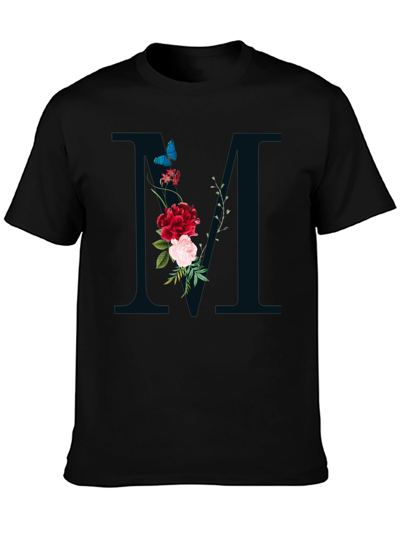 Floral M Initial T-Shirt - Personalized Design