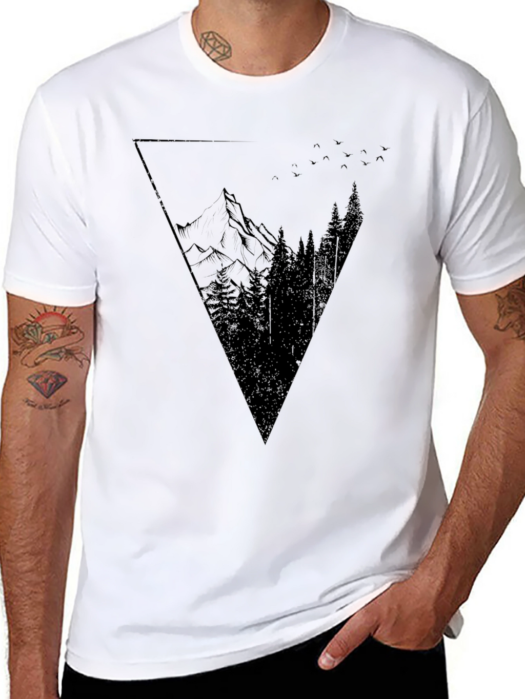 Geometric Mountain Graphic Tee - Black