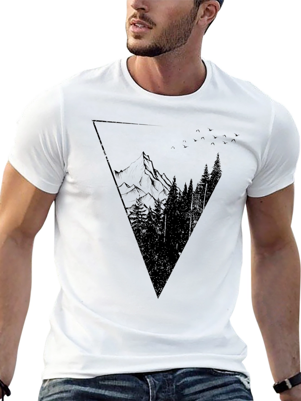 Geometric Mountain Graphic Tee - Black