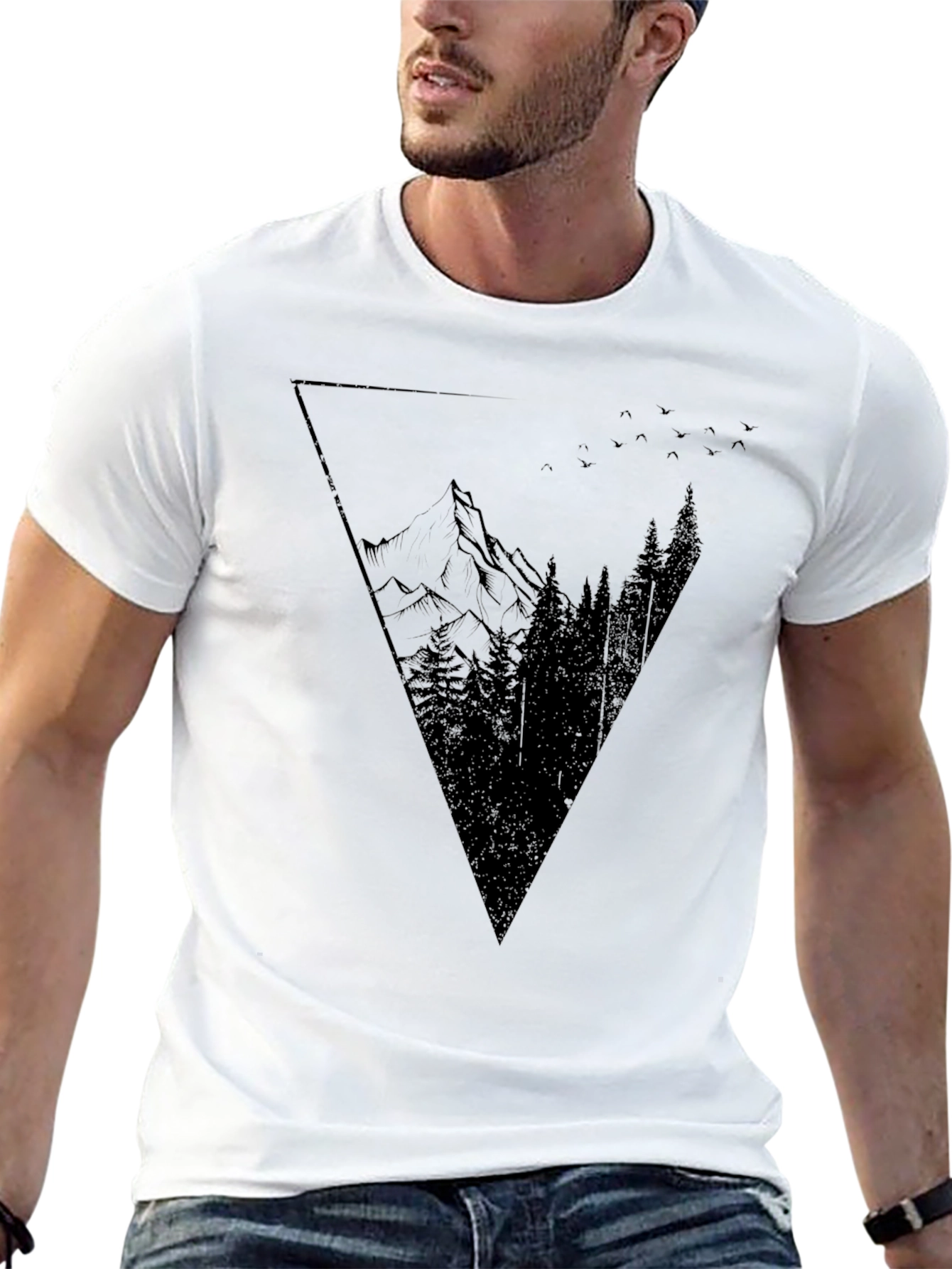 Geometric Mountain Graphic Tee - Black