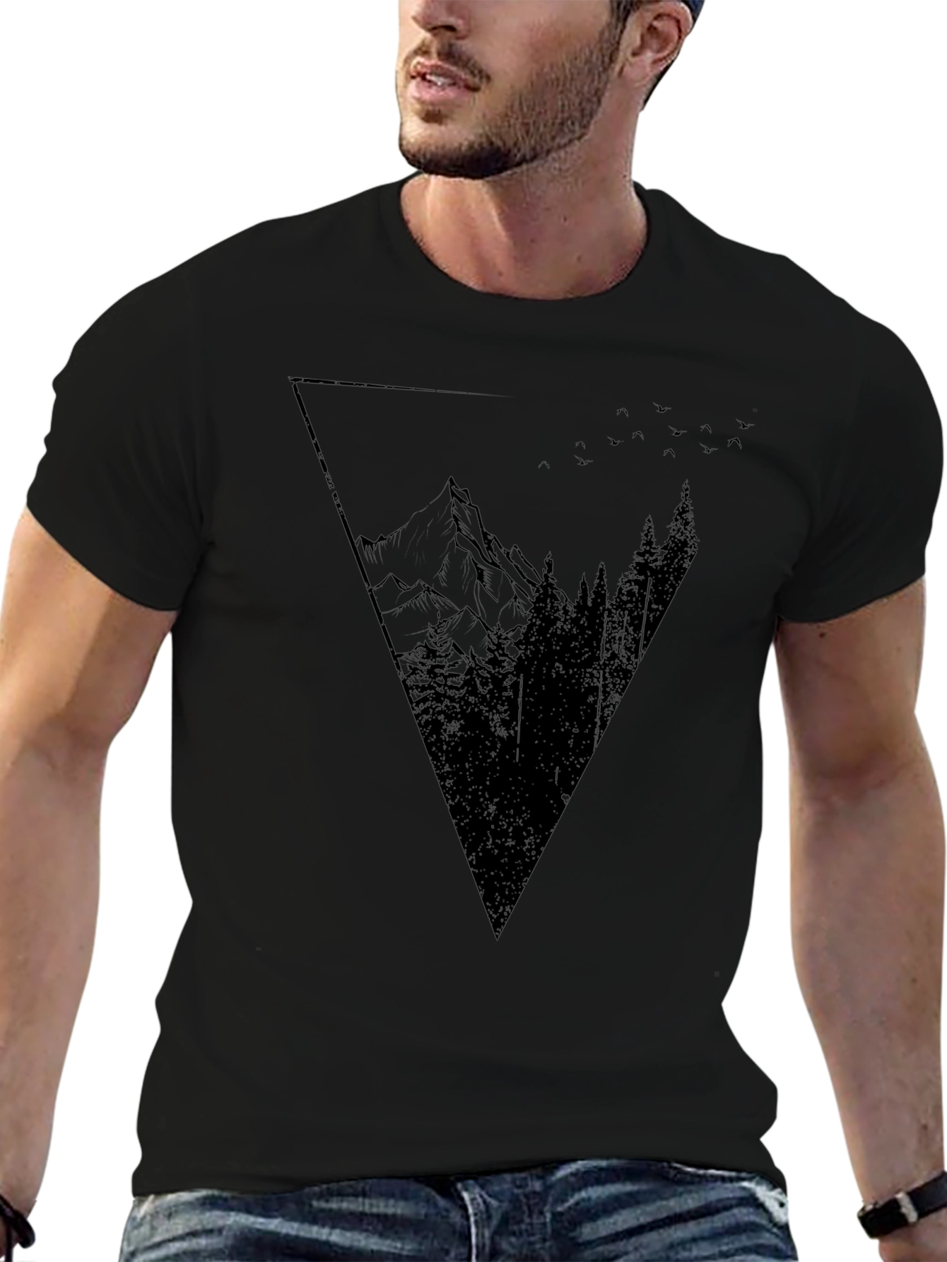 Geometric Mountain Graphic Tee - Black