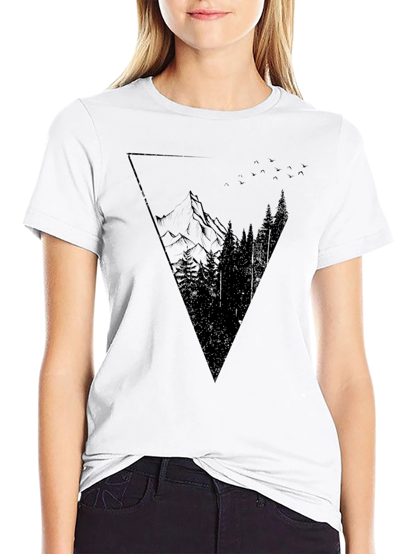 Geometric Mountain Graphic Tee - Black