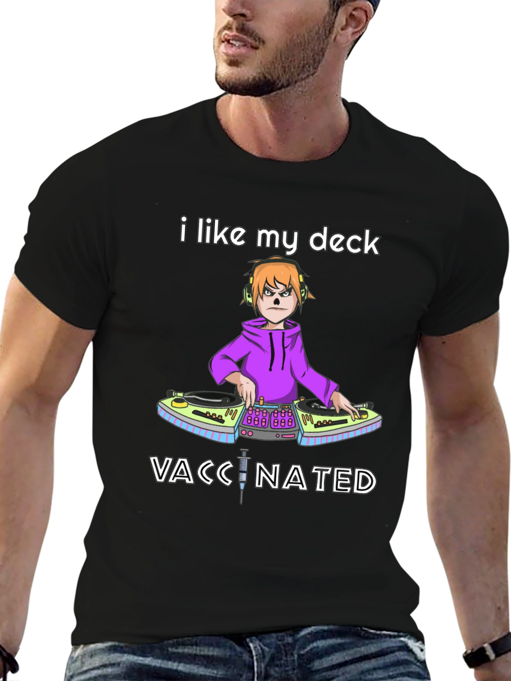 I Like My Deck Vaccinated Black T-Shirt