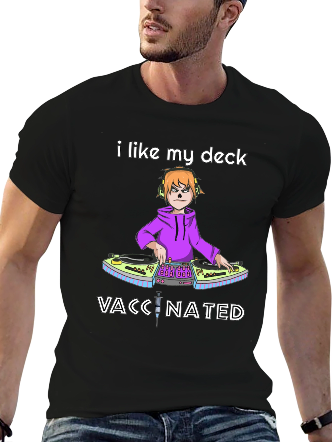 I Like My Deck Vaccinated Black T-Shirt