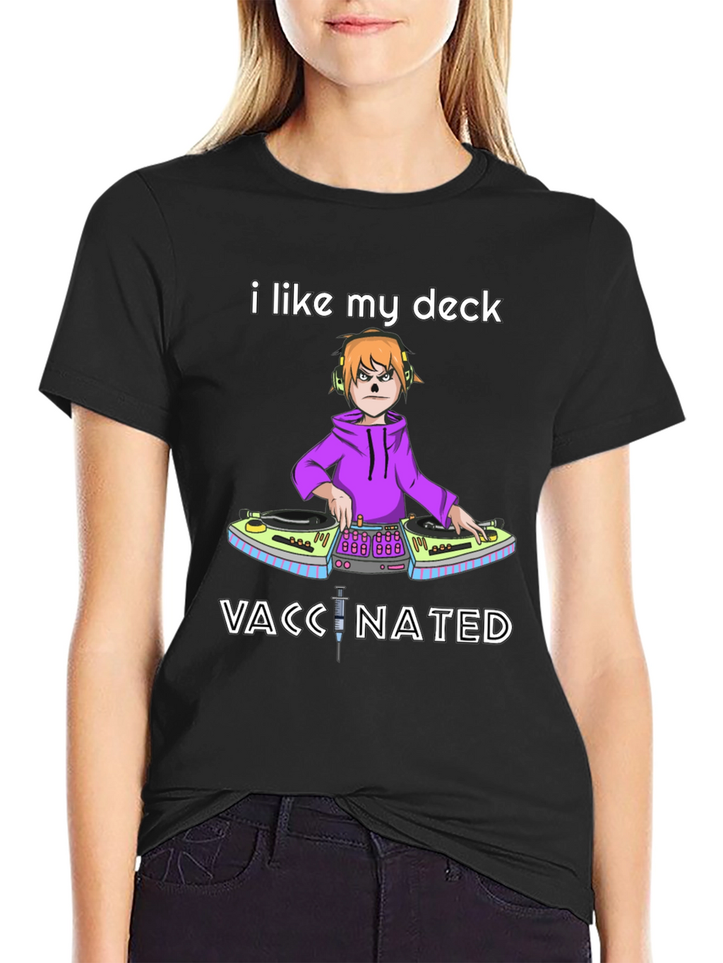 I Like My Deck Vaccinated Black T-Shirt